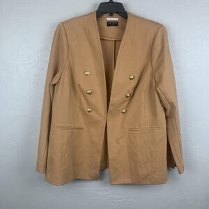 Lane Bryant The Bryant Blazer Womens 20 Tan Double Breasted Jacket Gold Buttons